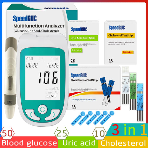 3in1 Multi-Function Cholesterol&Uric acid& Blood glucose meter glucometer kit Diabetes Gout Tester Monitor Device & Test Strips - Online Health pro